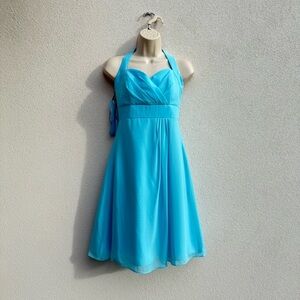Alfred Angelo Halter Chiffon Mini Dress Blue Box Draped Prom Bridesmaid size 4